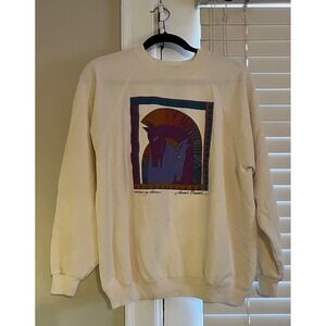VTG USA Made Laurel Burch Embracing Horses Sweatshirt Cream XL Raglan Artsy